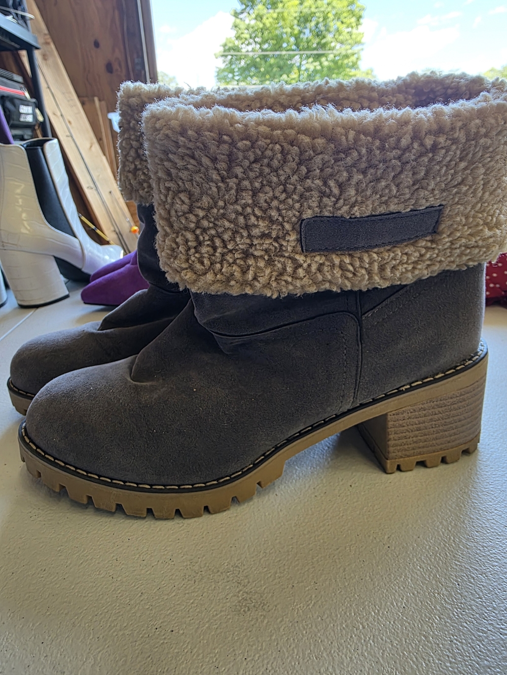 Women's Fold-Over Faux Shearling Ankle Boot in Grey